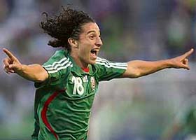 Mexico�s Andres Guardado exults after scoring a goal against Uruguay in the bronze-medal match of the Copa America football tournament in Caracas
