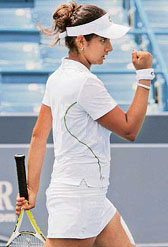 Sania Mirza celebrates after defeating Uzbekistan�s Varvara Lepchenko 6-2, 6-2 in the second round of the Western & Southern Financial Group Women�s Open tennis tournament in Mason, Ohio, on Wednesday. 