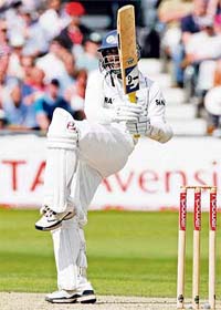 Dinesh Karthik plays a shot on the second day of the second Test against England at Nottingham
