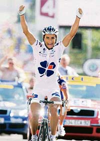 Francais des Jeux team rider Sandy Casar of France pedals to victory in the 18th stage of the 94th Tour de France cycling race between Cahors and Angouleme