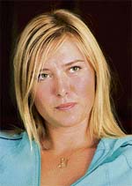 Tennis star Maria Sharapova talks to a reporter during an interview at the Acura Classic tennis tournament in Carlsbad, California on Monday.