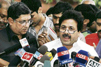BCCI spokesman Rajiv Shukla talks to the media after the board meeting in New Delhi on Wednesday.