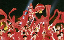 Performers dance in Beijing during a ceremony to mark the one-year countdown to the Beijing Olympic Games on Wednesday.
