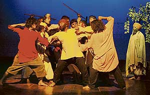 A scene from the play, �Toba Tek Singh�, staged by Pakistani artistes in Amritsar on Saturday night.