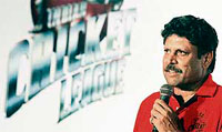 Former Indian cricket captain and Chairman of the breakaway Indian Cricket League (ICL) Kapil Dev speaks during a press conference in Mumbai on Monday.