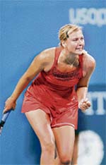 Number two seeded Maria Sharapova of Russia reacts to a point during her match against Roberta Vinci of Italy at the US Open in Flushing Meadows, NY. 