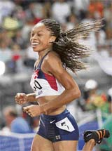 Allyson Felix of the USA exults after the women�s 200m final at the IAAF World Athletics Championships in Osaka on Friday. 
