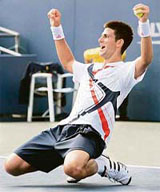 Serbia�s Novak Djokovic celebrates after beating Czech Republic�s Radek Stepanek in the second round of the US Open in New York on Friday.