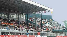 Empty stands at the first match of the 29th Federation Cup at Guru Nanak Stadium in Ludhiana