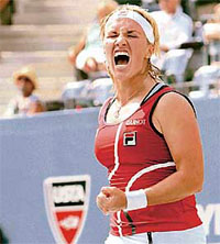 Svetlana Kuznetsova celebrates after beating Anna Chakvetadze in the semifinal of the US Open in New York on Friday.