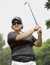 Simi Mehra in action during the second leg of the DLF Women's Professional Golf Tour being played at the Chandigarh Golf Club on Wednesday