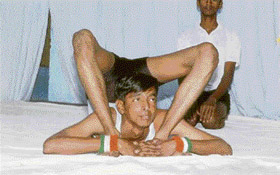 Subash demonstrates his skills in yoga