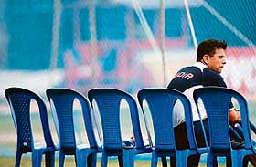 LEFT ALONE? Former skipper Rahul Dravid rests during a training session at the Chinnaswamy Stadium in Bangalore