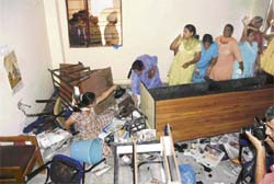 The local office of a Punjabi newspaper in Jalandhar after activists of the Nari Shakti Jagriti Samiti ransacked