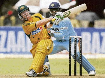 Australia's Brad Haddin plays a shot against India during their second one-day international match in Kochi on Tuesday.