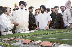 Chief Minister Parkash Singh Badal looks at the model of the common hazardous waste treatment plant which was inaugurated at Nimbuan village
