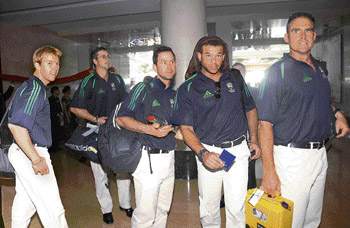 The Australian team arrives in the city to play the fourth one-day international match of the Future Cup series against India at Sector 16, Cricket Stadium, on October 8