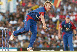 Graeme Swann bowls during the third One-Day International in Dambulla on Sunday.