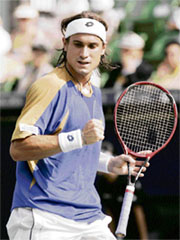 David Ferrer celebrates after winning a point against Richard Gasquet during their final match at the Japan Open tennis tournament in Tokyo on Sunday.