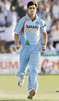 RP Singh exults after dismissing Andrew Symonds. 