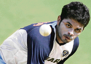 S Sreesanth bowls at the nets during a training session at the Vidarbha Cricket Stadium in Nagpur.