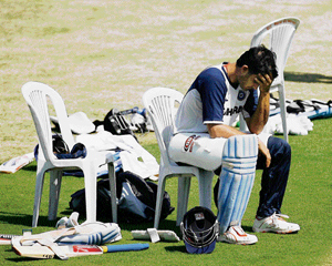 Sourav Ganguly rests during a training session at the Vidarbha Cricket Stadium in Nagpur on Saturday on the eve of the sixth one-day international match between India and Australia. Australia lead the seven-match series 3-1, with the first match being abandoned by rain.