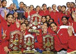 Muktsar team pose with their trophies at the Punjab State Rural Games in Bathinda