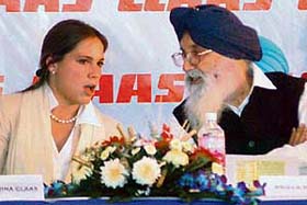 Parkash Singh Badal talks to deputy chairperson of CLAAS Germany Catherine Claas at Morinda