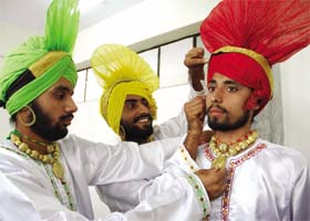 Participants gearing up for the Bhangra event on the concluding day of the Punjabi University Regional Youth Festival in Bathinda