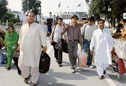 Members of a jatha from Pakistan after arriving in Amritsar on Monday.