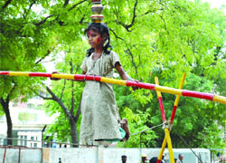 A little one learns the nuances of a tightrope walk in Bathinda