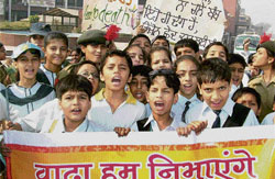 Students of a school take out a rally for a cracker-free Diwali in Amritsar