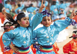 School children performing at the annual function of St Xavier�s School in Bathinda on Wednesday.