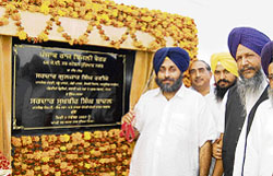 Sukhbir Badal, working president, SAD, lays the foundation of a sub-station in Amritsar.