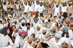 Members of the JAC raise slogans to mark their victory in Sector 17, Chandigarh, on Wednesday after the Punjab government conceded their demand of scrapping flying squads