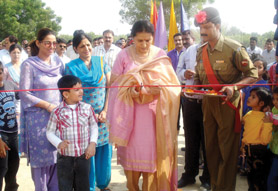 The chief guest, Nickie Sharma, wife of DIG V.K. Sharma, inaugurating Diwali fair organised at the BSF sector headquarters in Abohar on Friday. 