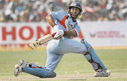 Man of the Match Yuvraj Singh plays a shot against Pakistan during the third ODI in Kanpur on Sunday. India beat Pakistan by 46 runs and lead the five-match ODI series poised at 2-1