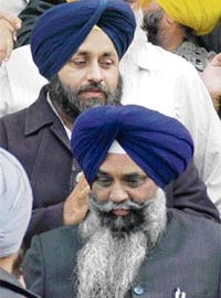 Daljit Singh Bedi, assistant secretary, SGPC, along with Sukhbir Badal, in Amritsar