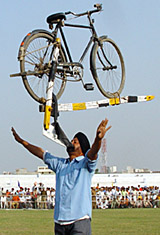 A juggler performing during the heritage festival in Bathinda on Saturday. 