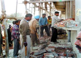 Demolition drive in progress at Minocha Colony in Bathinda