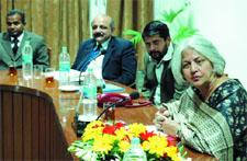 Noted economist Ishear Judge Ahluwalia in a meeting with industrialists from Malwa region in Bathinda on Wednesday evening.