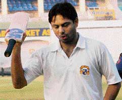 Ravneet Ricky, who remained unbeaten on 76, walks back to the pavilion at stumps on the third day of the Ranji Trophy match against UP in Mohali on Sunday.