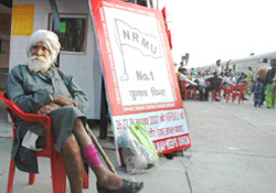 The placard of a railway union contesting the election at Bathinda railway station.