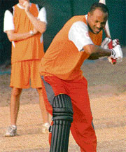 Mumbai Champs captain Brian Lara preparing for the ICL T20 match against Hyderabad Heroes at Panchkula on December 1.