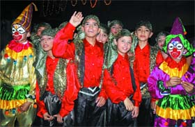 Students of Eastwood International School performing a dance item on the annual day of the school at Doomwali on Thursday evening