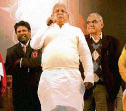 Kapil Dev (left), Lalu Yadav (centre) and Bhupinder Singh Hooda at the inauguration ceremony of the ICL T20 tournament at the Tau Devi Lal stadium in Panchkula on Friday.