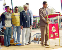 BSF DIG V.K. Sharma addressing the Raising Day function in the sector headquarters at Abohar