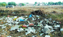 Park at civil hospital, Bathinda, is littered with garbage.