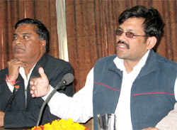 Punjab BJP general secretary Kamal Sharma addressing the media persons in Bathinda