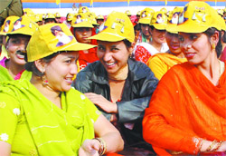 SAD (B) supporters wearing caps distributed by Pyare Lal Karnail Singh Memorial Charitable Trust on the occasion of CM Parkash Singh Badal�s birthday in Bathinda
